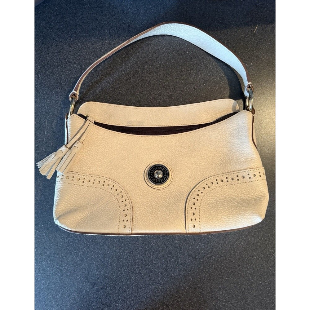 Vintage Dooney & Bourke Pebble Leather Handbag Ivory Beige Classic Preppy Logo